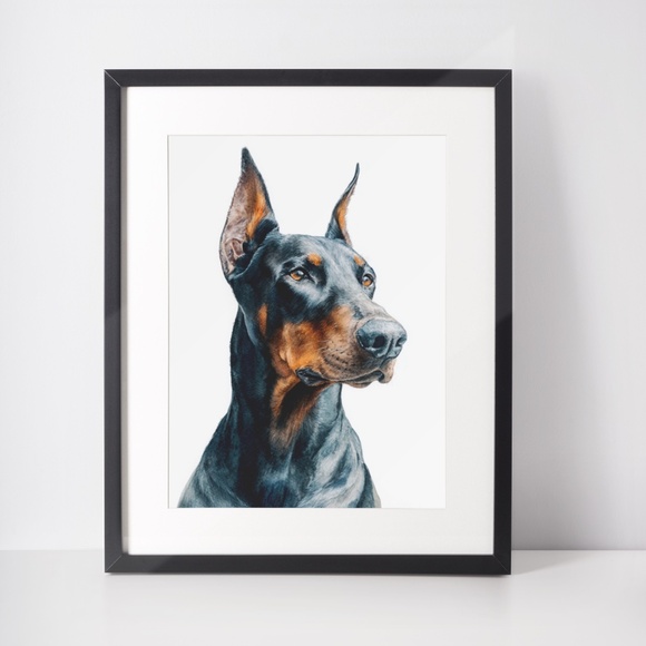 Watercolor Black Doberman Dog Portrait Wall Art Print Poster Unframed - Picture 3 of 6